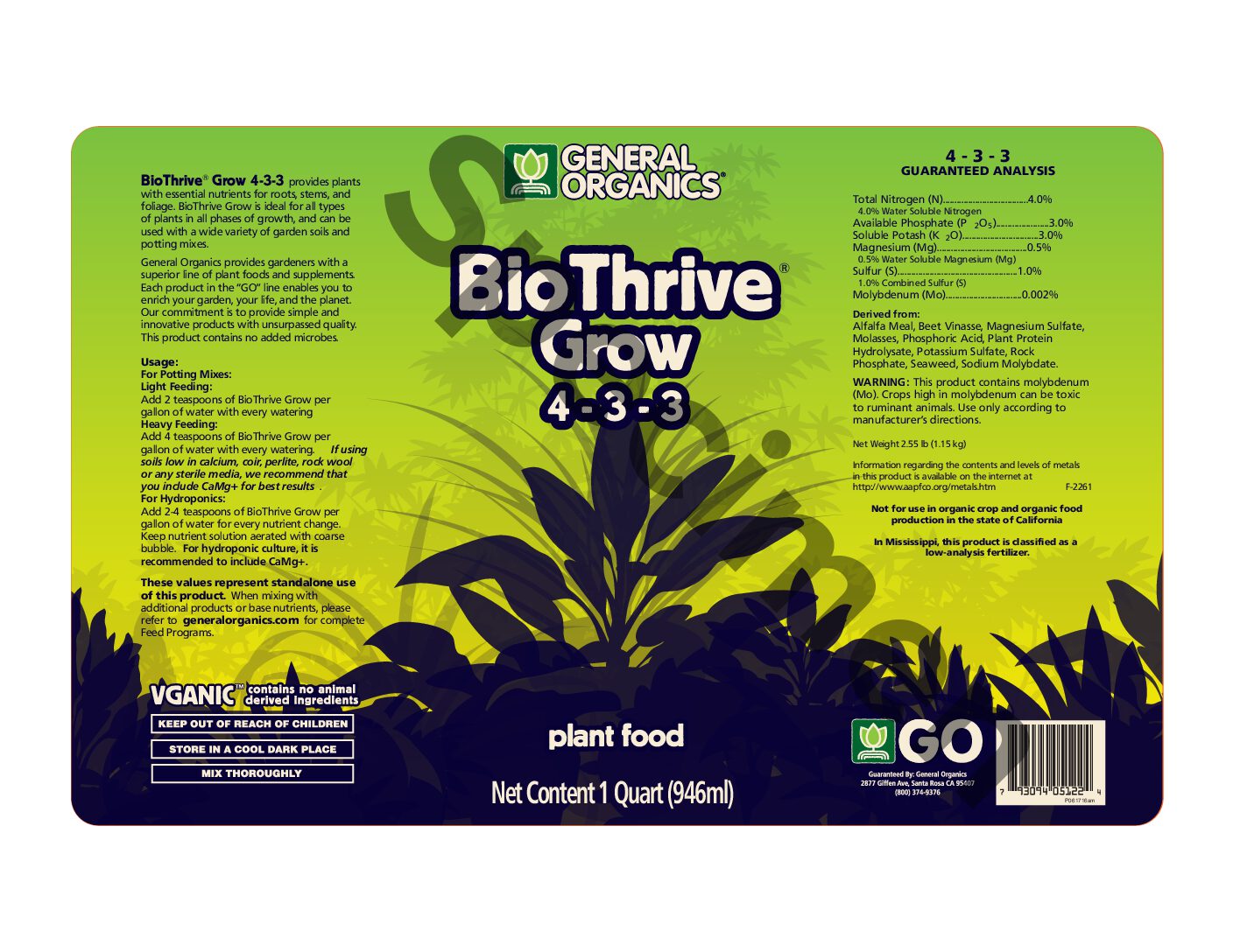 BioThrive® Grow Product Label