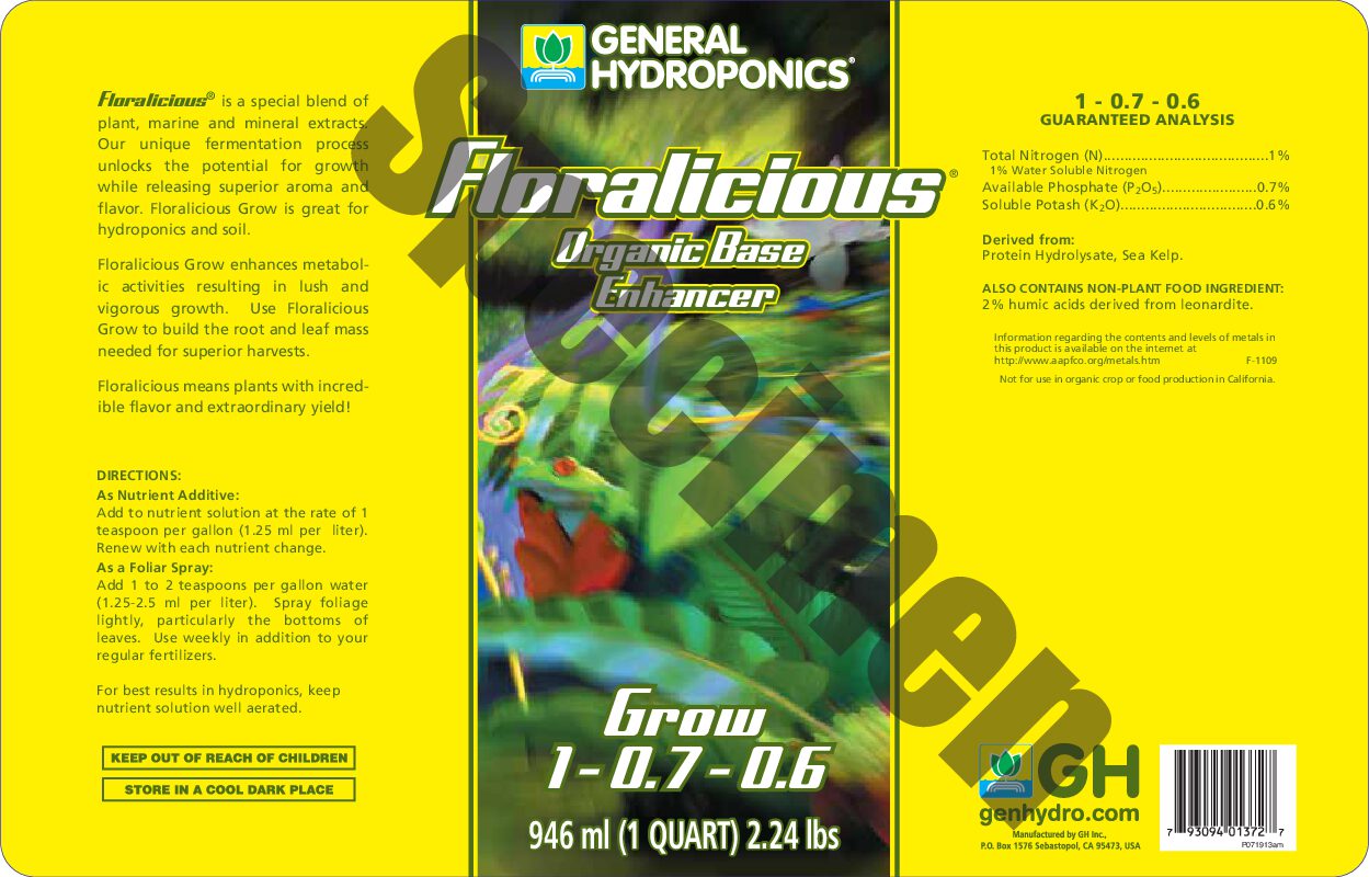 Floralicious® Grow Product Label