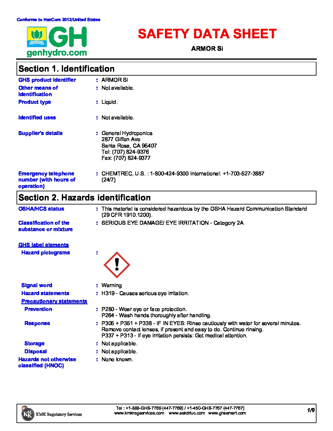 Armor Si™ Safety Data Sheet
