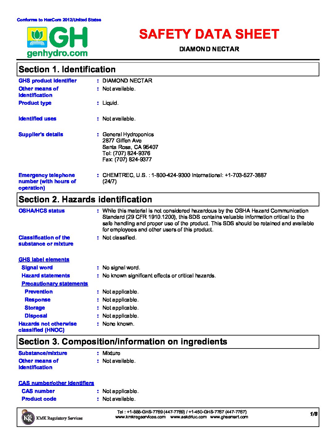 Diamond Nectar® Safety Data Sheet