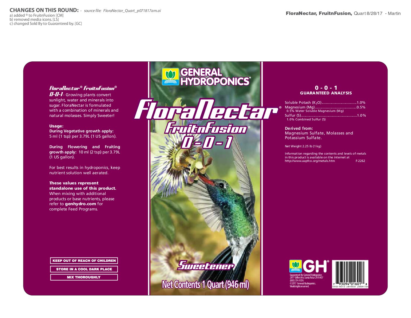 FloraNectar® FruitnFusion® Product Label