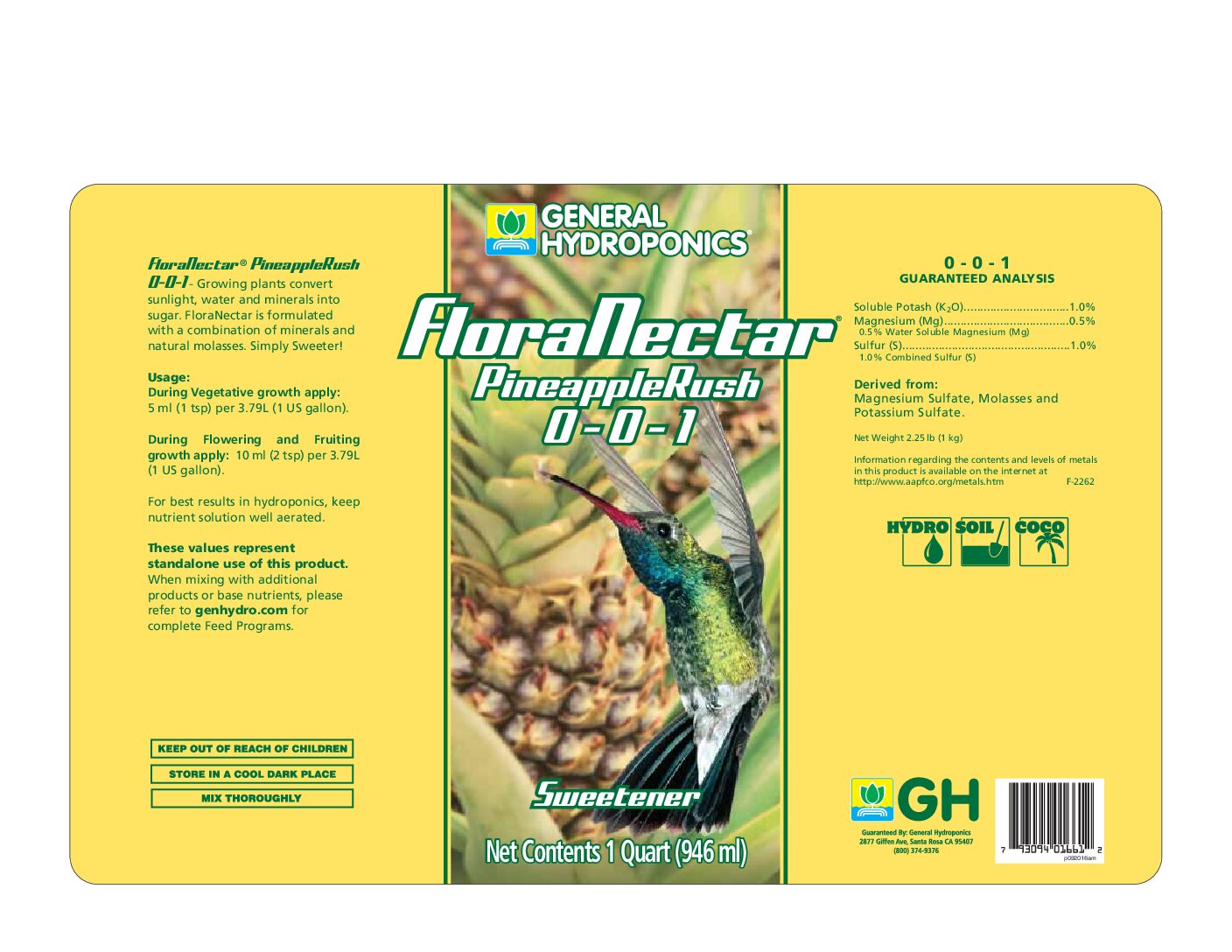 FloraNectar® Pineapple Rush® Product Label