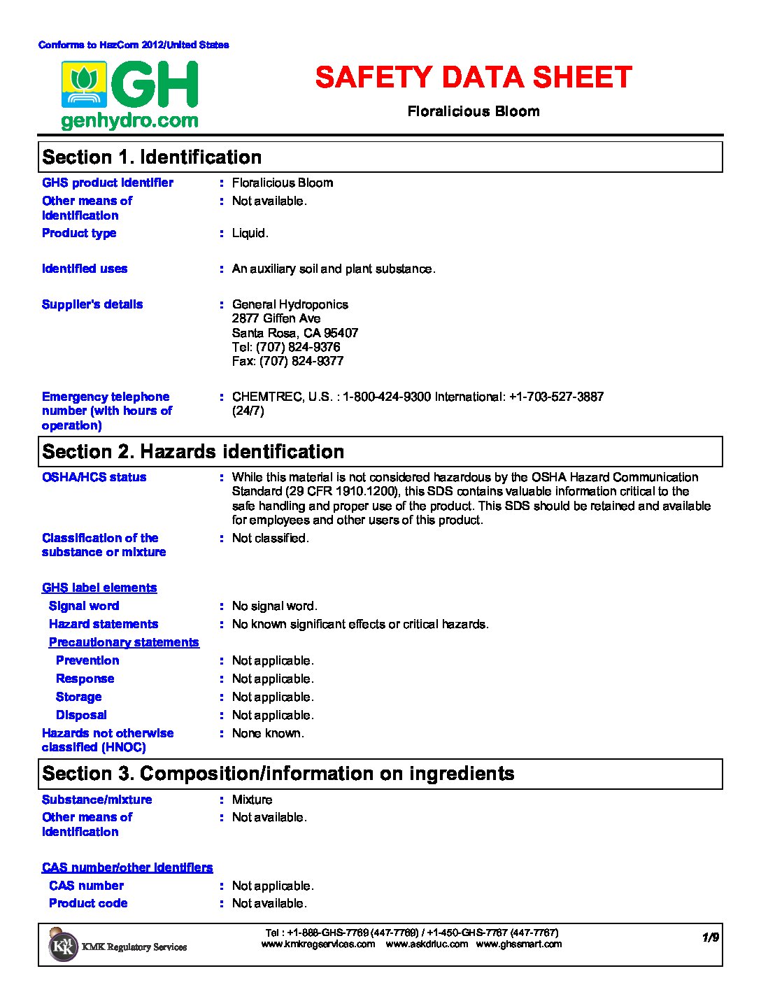 Floralicious® Bloom Safety Data Sheet